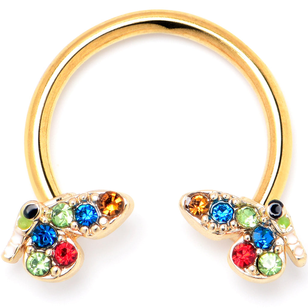 BodyCandy 16G 3/8 Red Blue Gem Gold Hue Butterfly Horseshoe Circular Barbell — main product shot