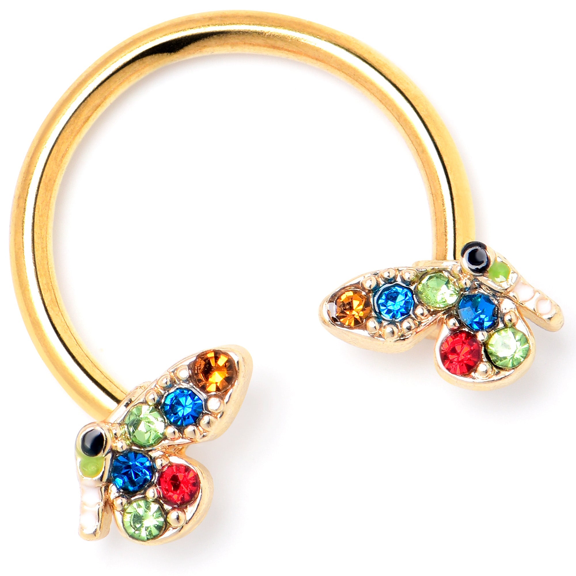 BodyCandy 16G 3/8 Red Blue Gem Gold Hue Butterfly Horseshoe Circular Barbell — lifestyle context