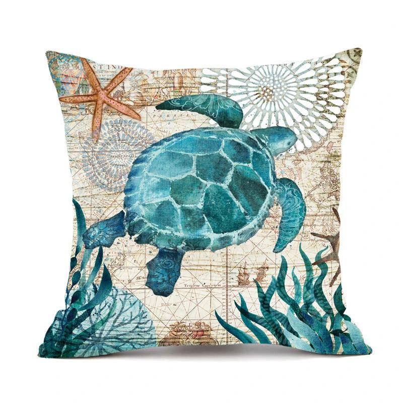 Mandotos Sea Turtle Printed Cushion Covers Linen Throw Pillow Cases For Home Decor Sofa Chair