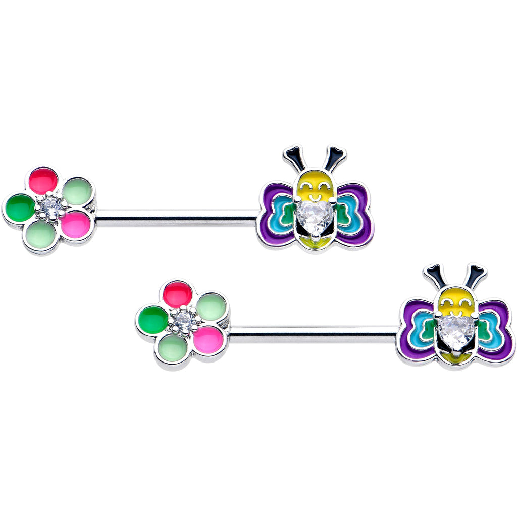 BodyCandy 14G 9/16 Clear CZ Gem Butterfly Love Bug Barbell Nipple Ring Set — main product shot