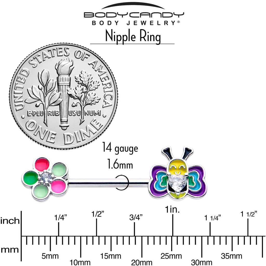 BodyCandy 14G 9/16 Clear CZ Gem Butterfly Love Bug Barbell Nipple Ring Set — back view