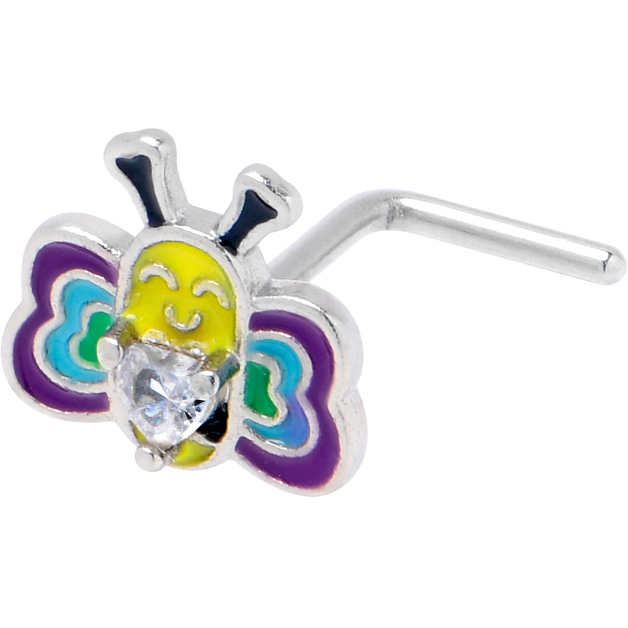 BodyCandy 20G 7mm Clear CZ Gem Butterfly Love Bug L Shape Nose Ring — main product shot