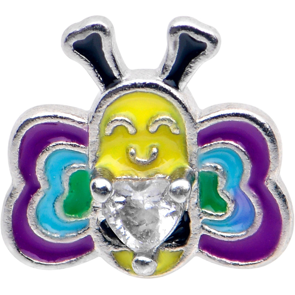 BodyCandy 20G 7mm Clear CZ Gem Butterfly Love Bug L Shape Nose Ring — detail close-up