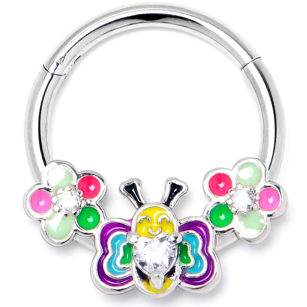 BodyCandy 16G 3/8 Clear CZ Gem Butterfly Love Bug Hinged Segment Ring — main product shot