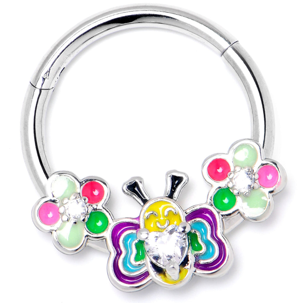 BodyCandy 16G 3/8 Clear CZ Gem Butterfly Love Bug Hinged Segment Ring — lifestyle context