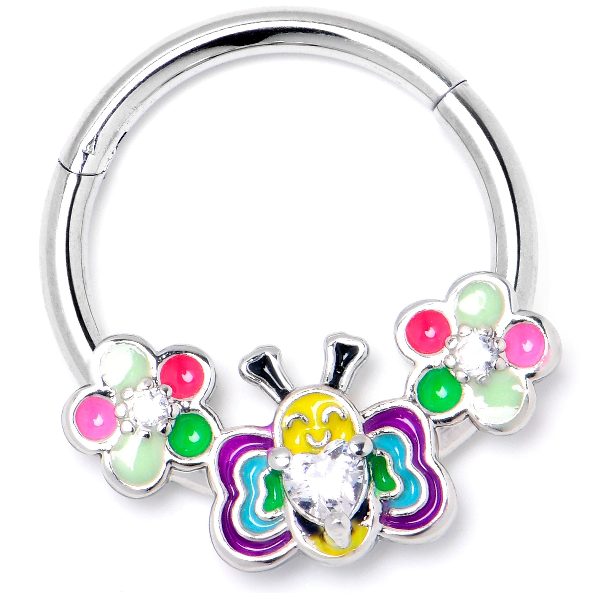 BodyCandy 16G 3/8 Clear CZ Gem Butterfly Love Bug Hinged Segment Ring — lifestyle context