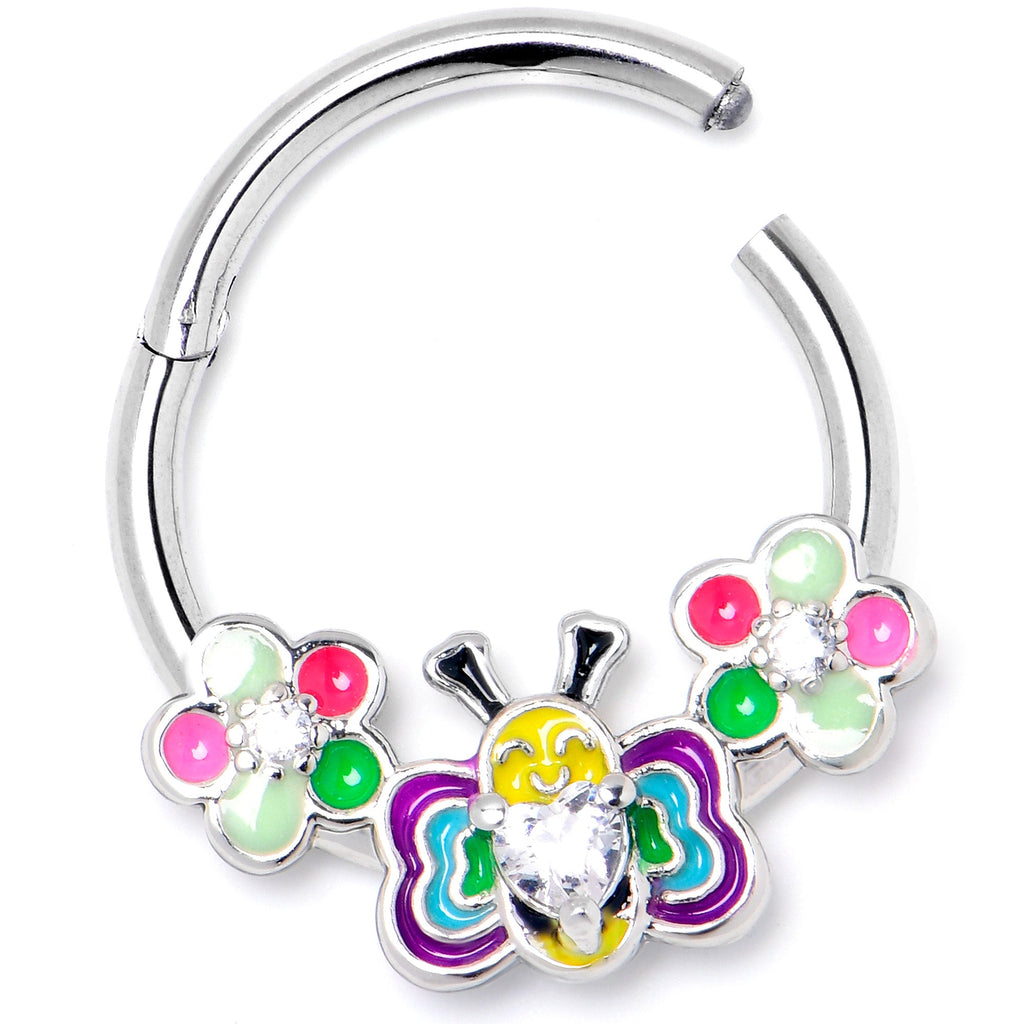 BodyCandy 16G 3/8 Clear CZ Gem Butterfly Love Bug Hinged Segment Ring — side view
