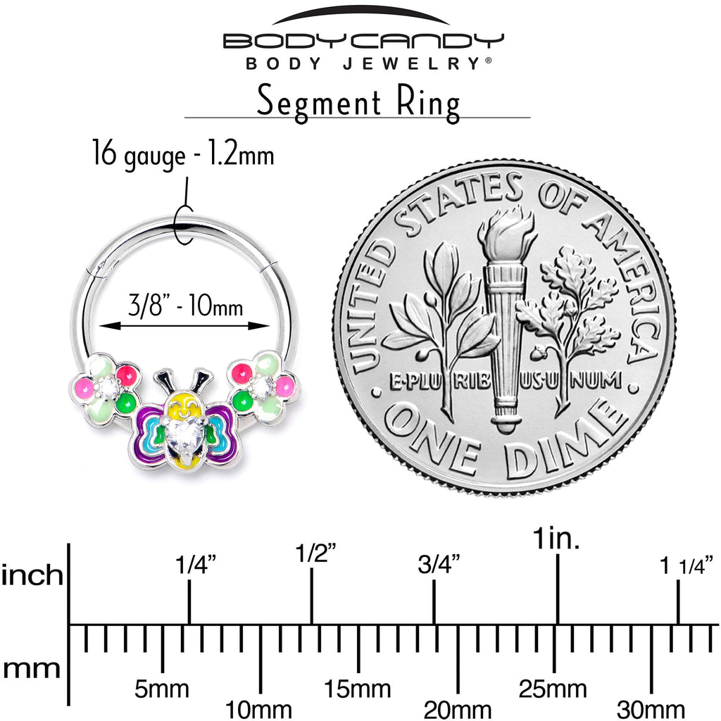 BodyCandy 16G 3/8 Clear CZ Gem Butterfly Love Bug Hinged Segment Ring — alternative angle