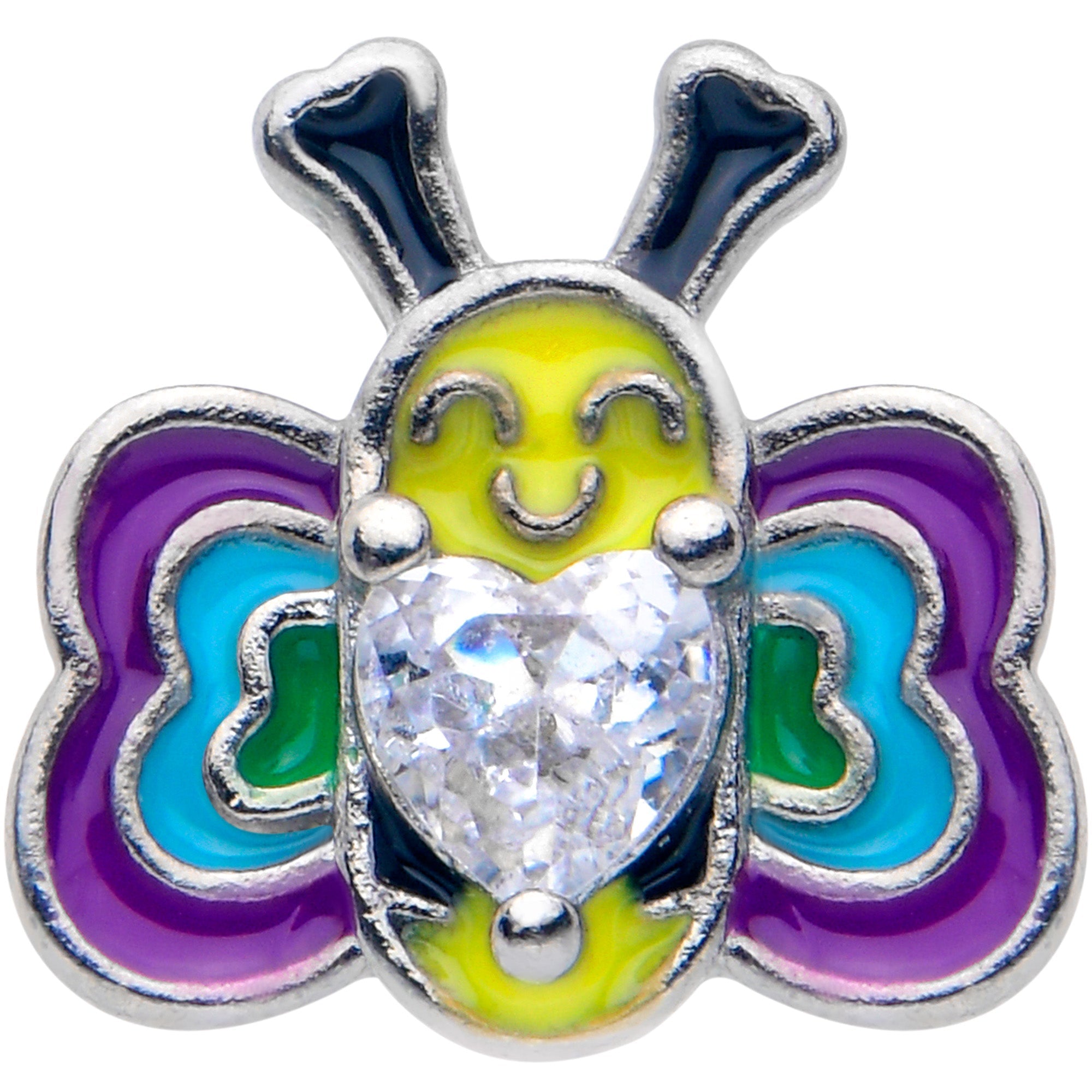 BodyCandy 16G 5/16 Clear CZ Gem Butterfly Love Bug Labret Monroe Tragus — detail close-up