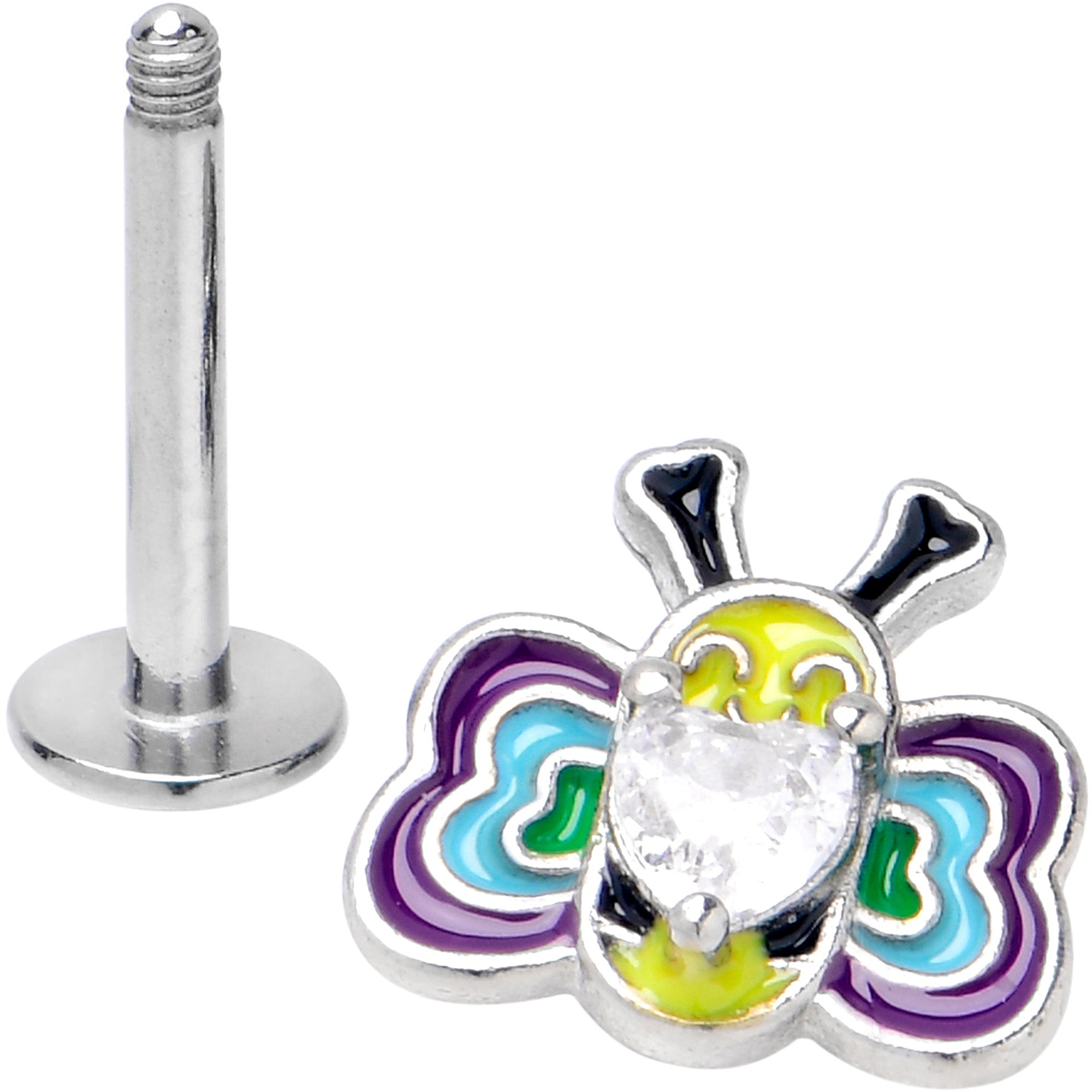 BodyCandy 16G 5/16 Clear CZ Gem Butterfly Love Bug Labret Monroe Tragus — side view