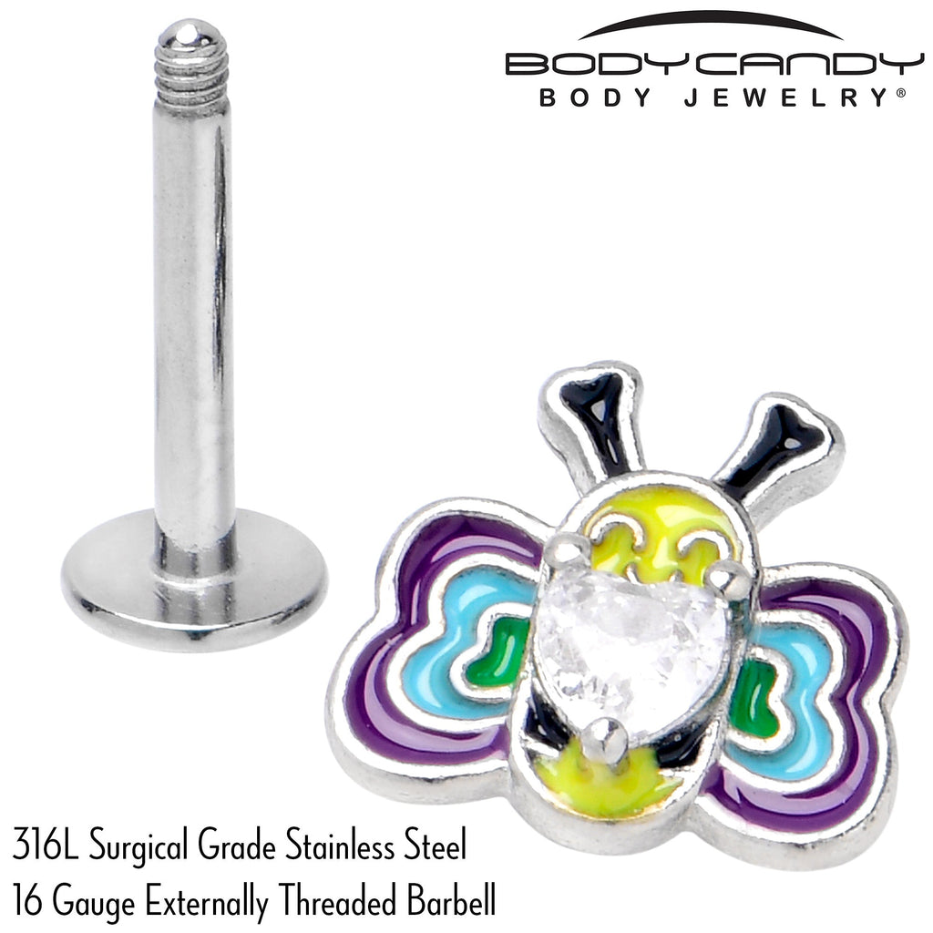 BodyCandy 16G 5/16 Clear CZ Gem Butterfly Love Bug Labret Monroe Tragus — alternative angle