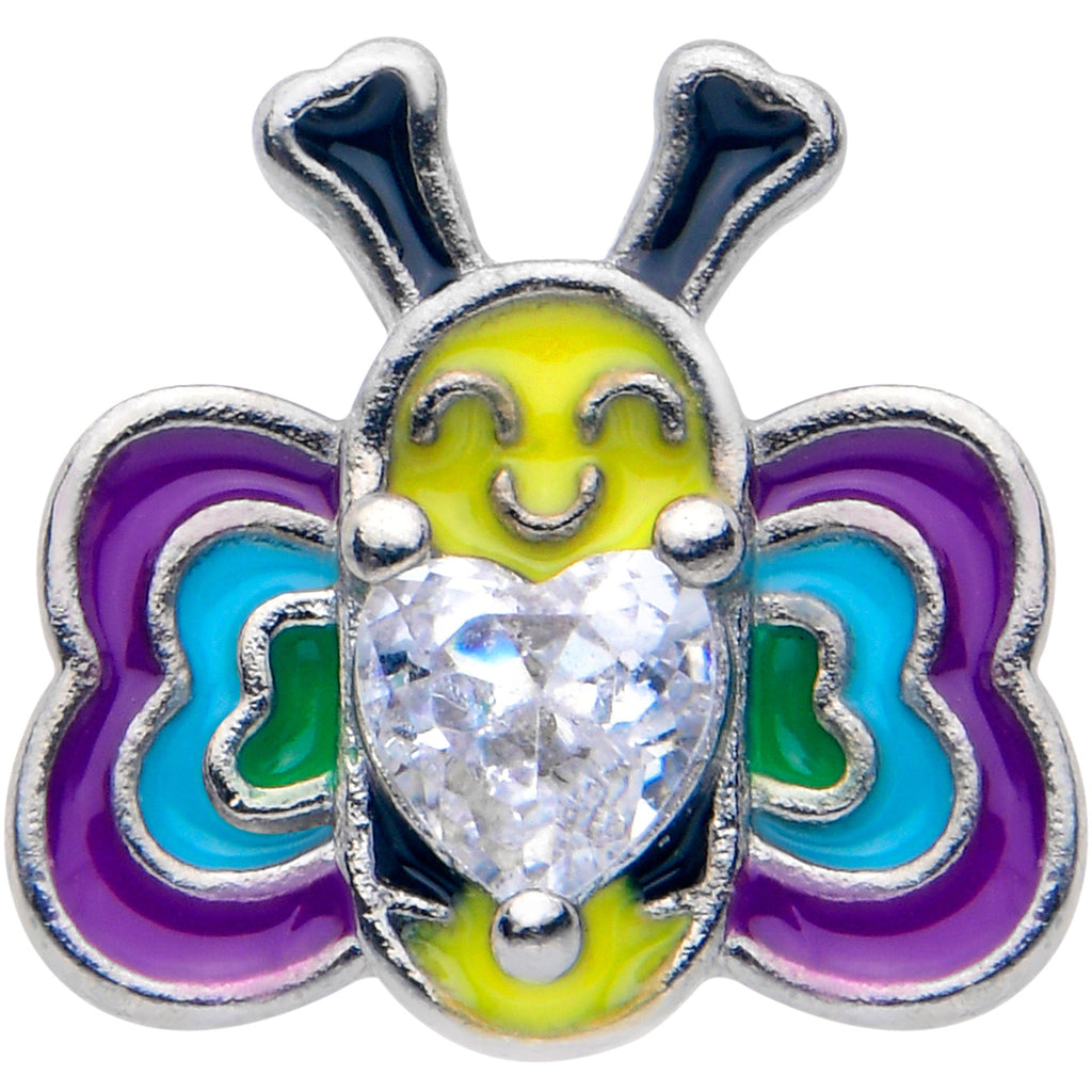 BodyCandy 20G 5/16 Clear CZ Gem Butterfly Love Bug Nose Hoop — detail close-up