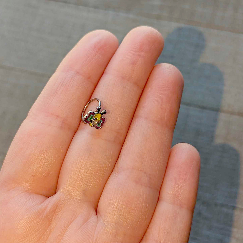 BodyCandy 20G 5/16 Clear CZ Gem Butterfly Love Bug Nose Hoop — side view