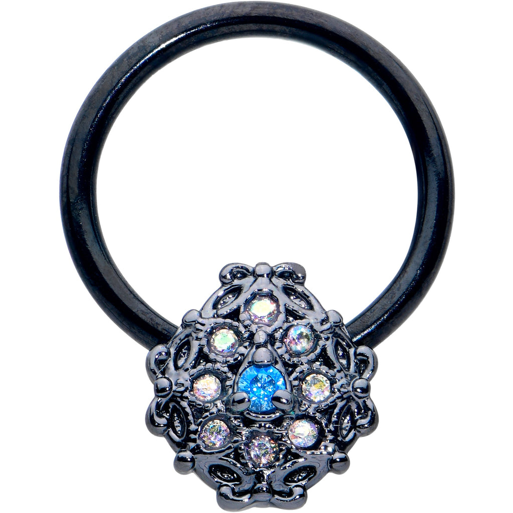 BodyCandy 16G 3/8 Blue Aurora Gem Black Night Blossom BCR Captive Ring — main product shot