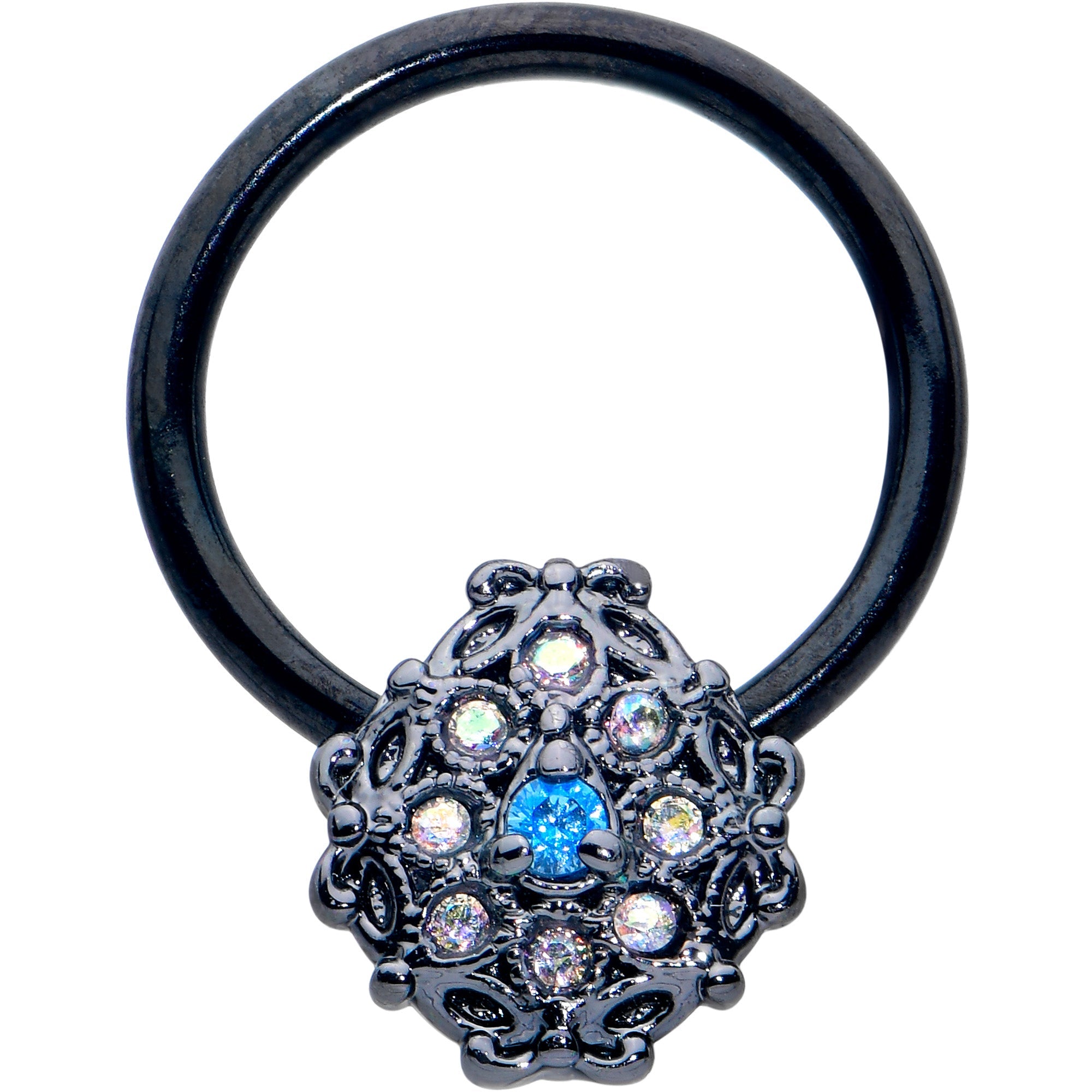 BodyCandy 16G 3/8 Blue Aurora Gem Black Night Blossom BCR Captive Ring — main product shot