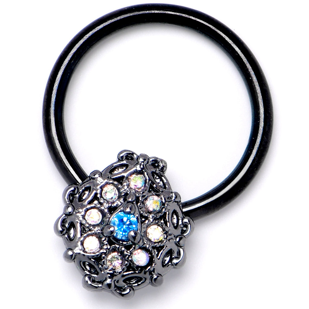 BodyCandy 16G 3/8 Blue Aurora Gem Black Night Blossom BCR Captive Ring — lifestyle context