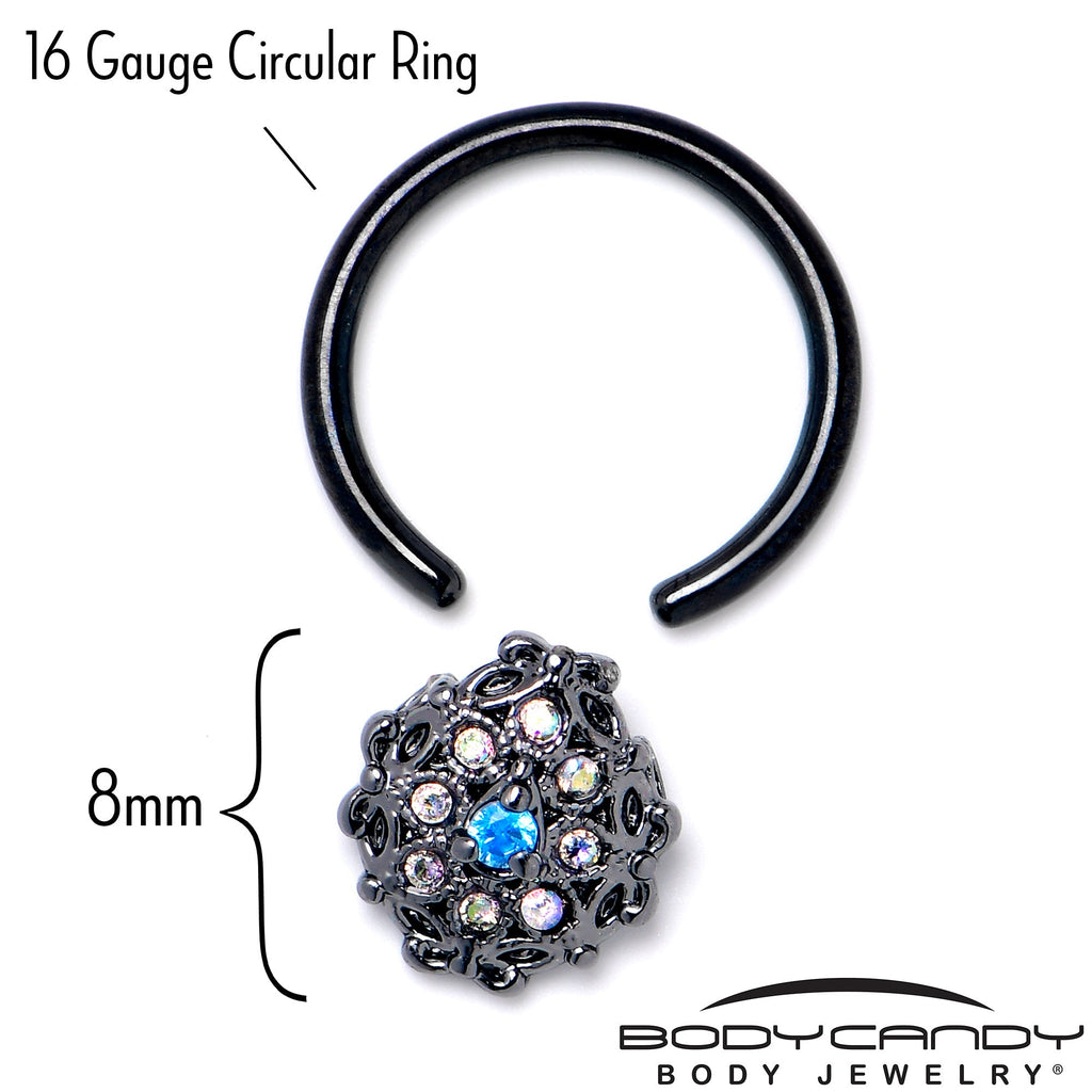 BodyCandy 16G 3/8 Blue Aurora Gem Black Night Blossom BCR Captive Ring — back view