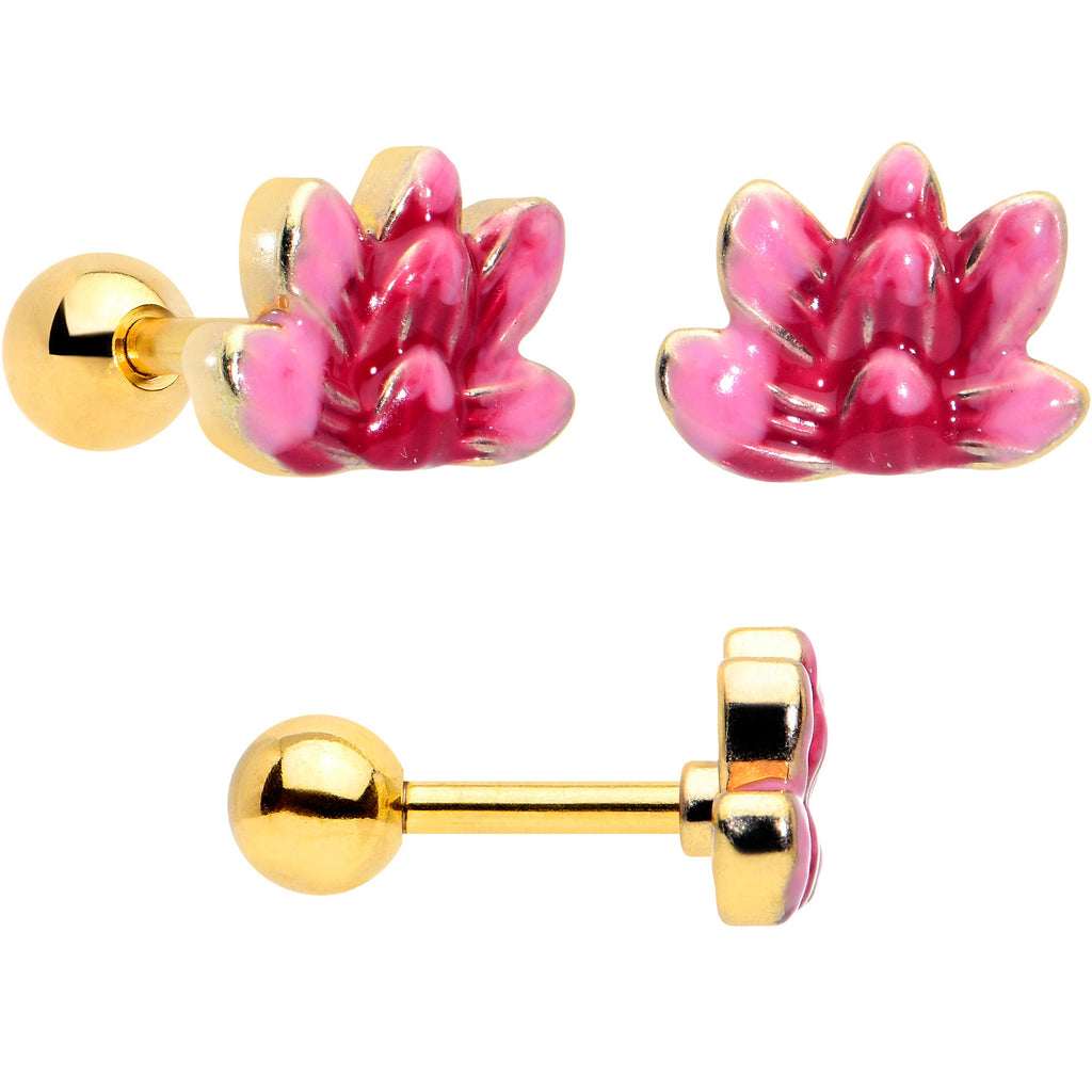 BodyCandy 16G 1/4 Clear Gem Gold Tone Ladybug Lotus Cartilage Set of 3 — lifestyle context