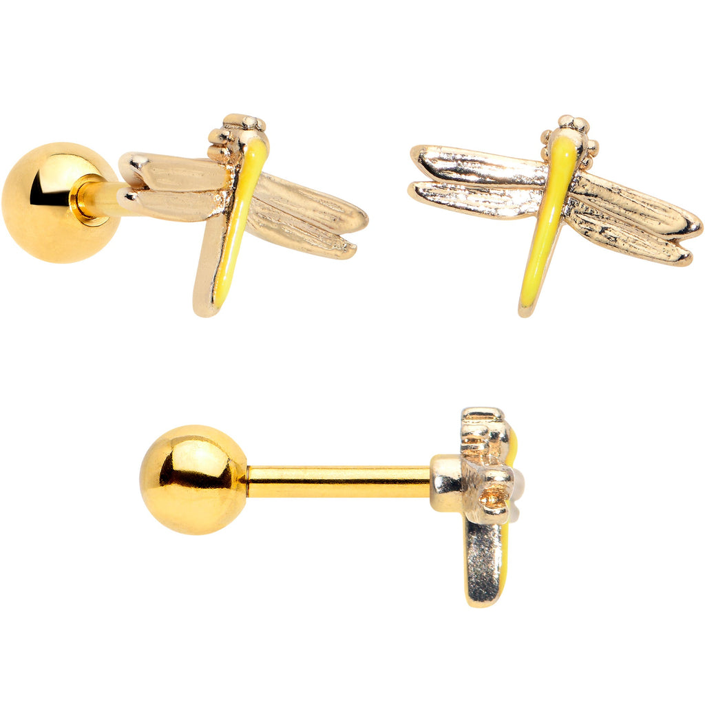 BodyCandy 16G 1/4 Clear Gem Gold Tone Ladybug Lotus Cartilage Set of 3 — side view