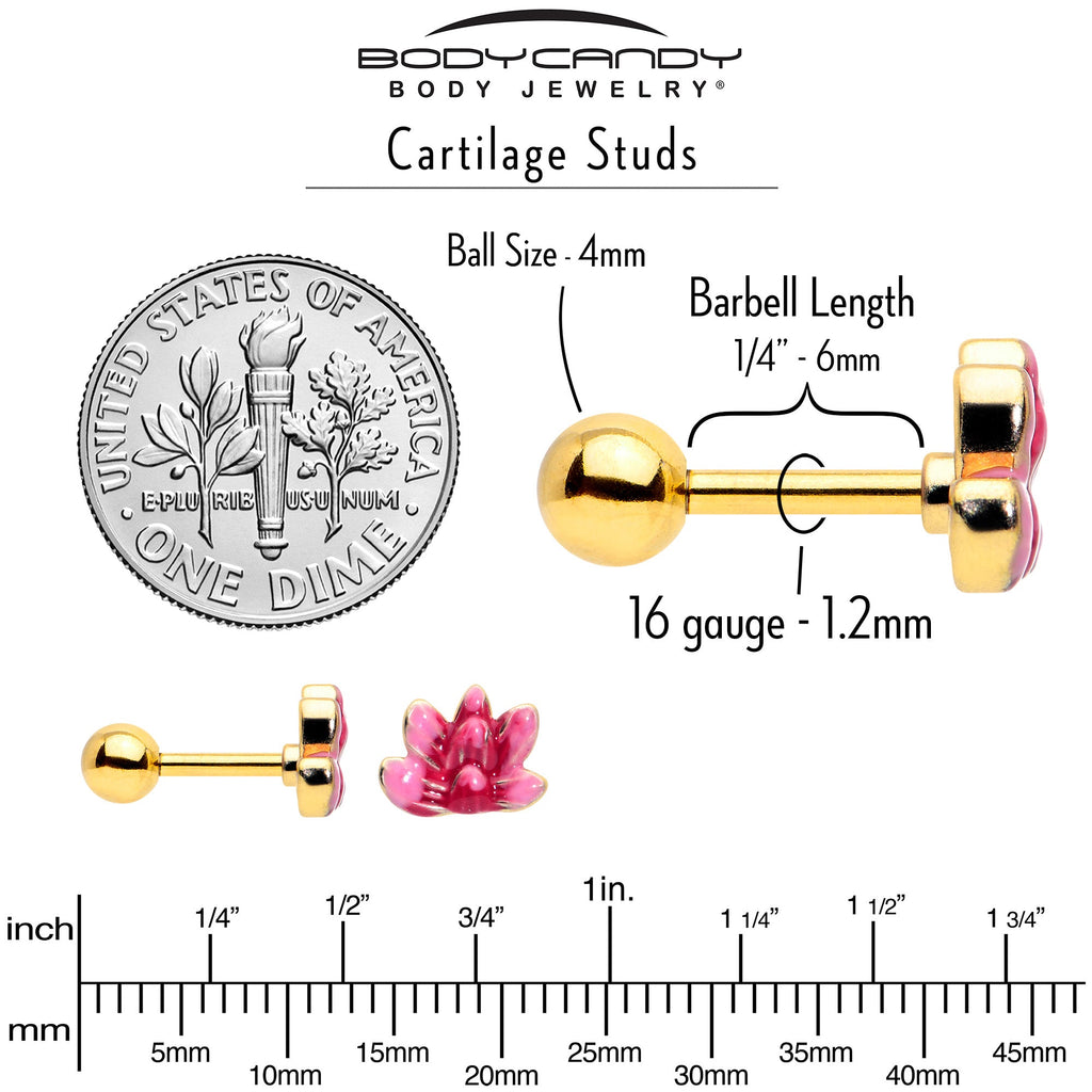 BodyCandy 16G 1/4 Clear Gem Gold Tone Ladybug Lotus Cartilage Set of 3 — in-use photo