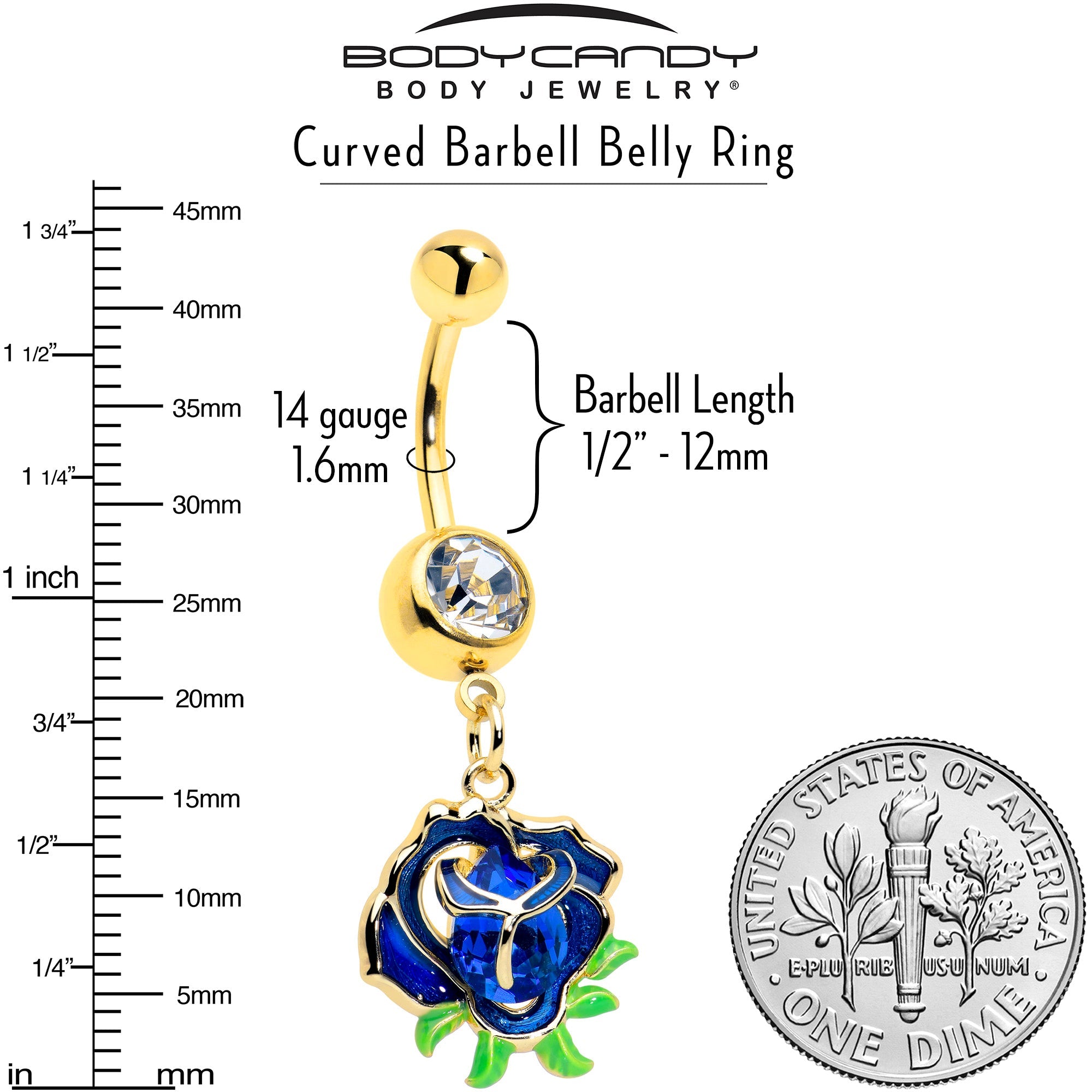 BodyCandy Blue Gem Gold Tone Deep Blue Flower Dangle Belly Ring — lifestyle context