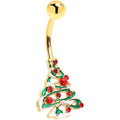 BodyCandy Red Gem Gold Tone Snowy Christmas Tree Holiday Belly Ring — main product shot