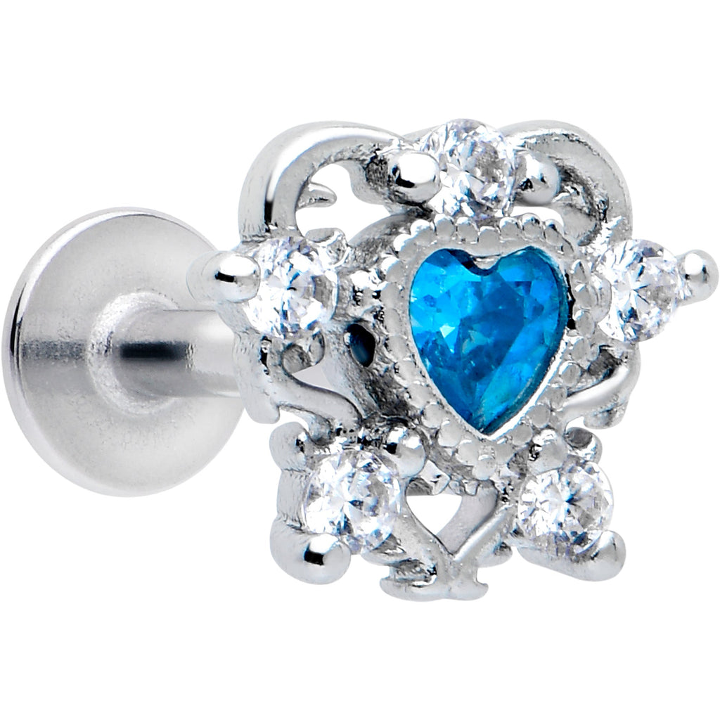 BodyCandy 16G Blue Clear CZ Gem Heart Pair Flat Back Earring — main product shot
