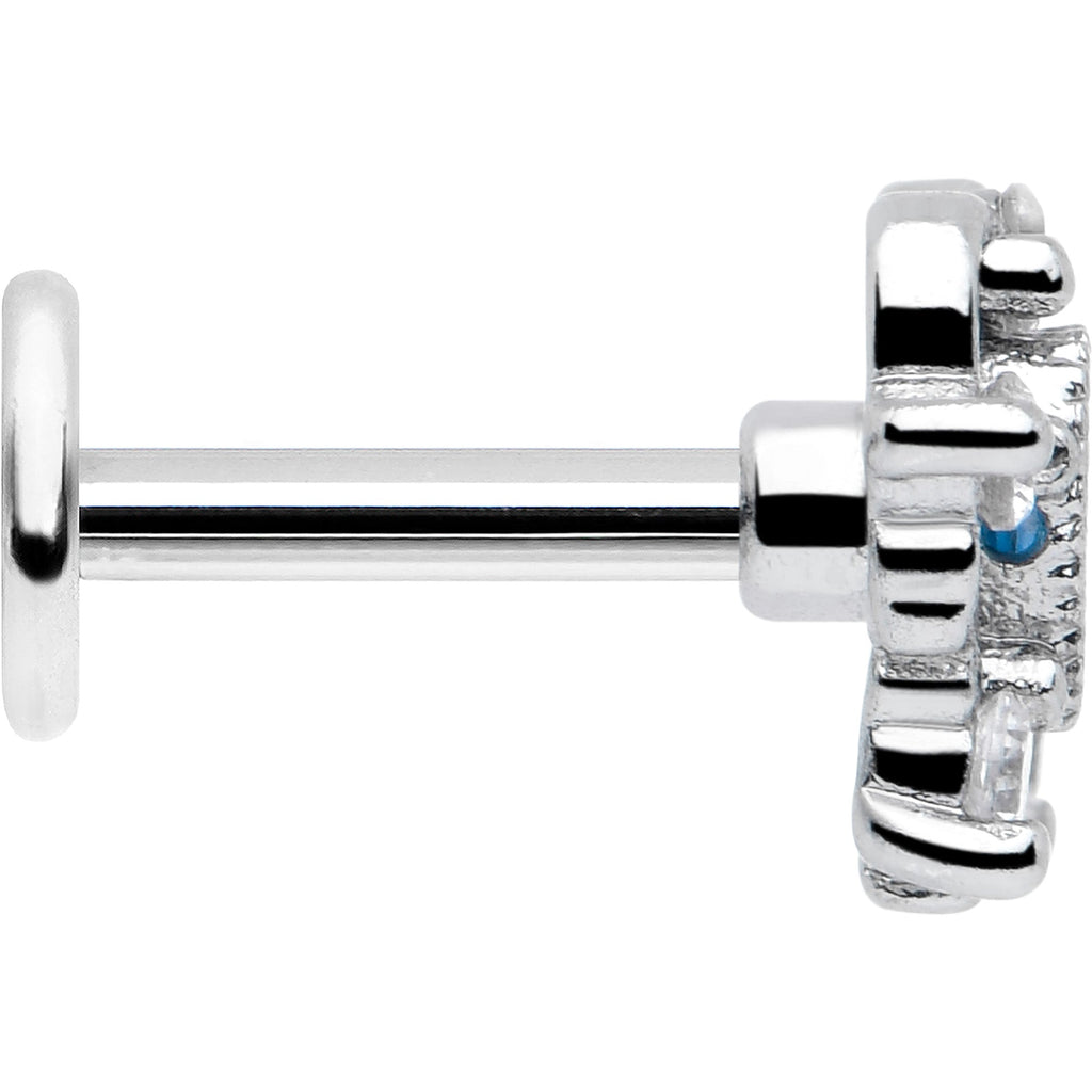 BodyCandy 16G Blue Clear CZ Gem Heart Pair Flat Back Earring — side view