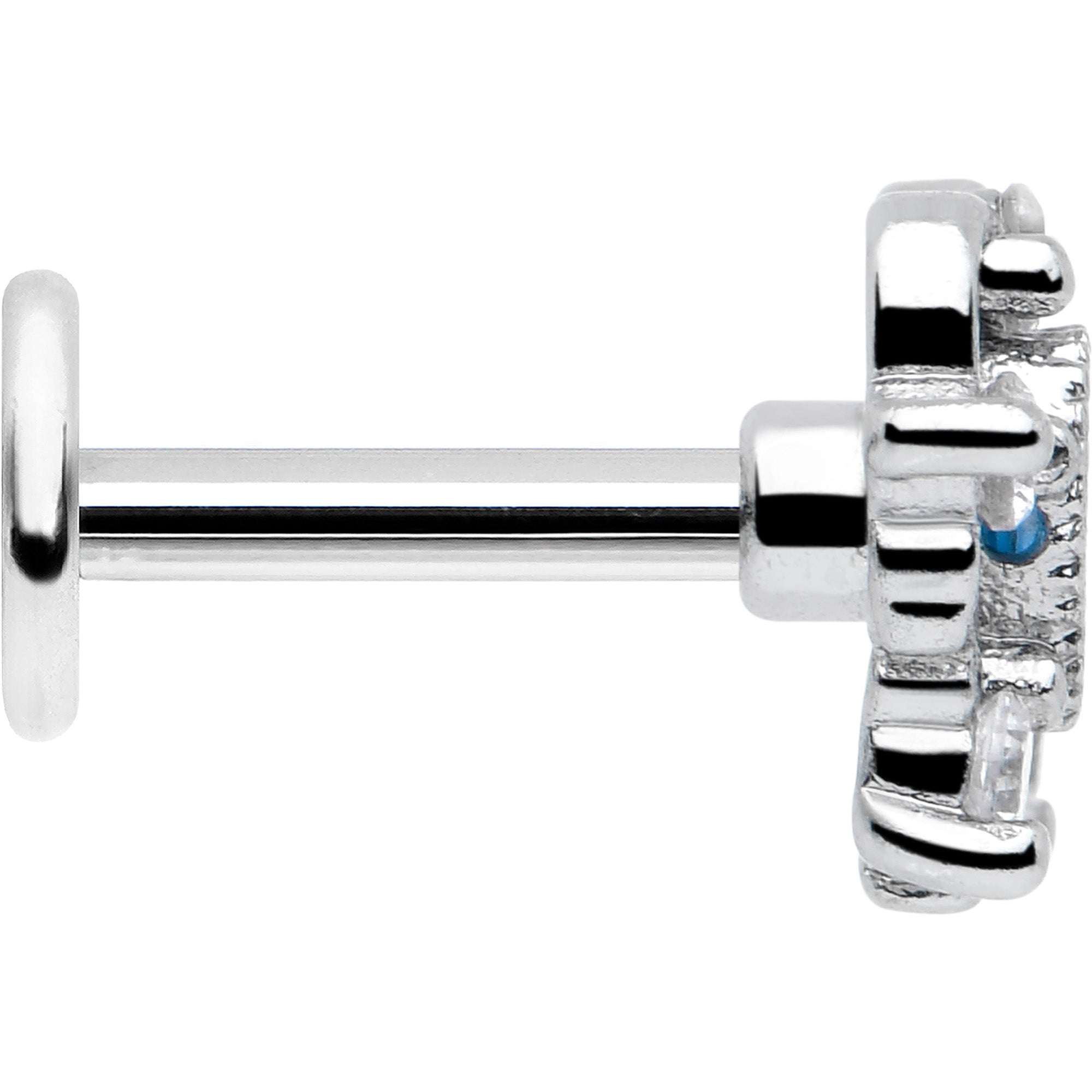 BodyCandy 16G Blue Clear CZ Gem Heart Pair Flat Back Earring — side view
