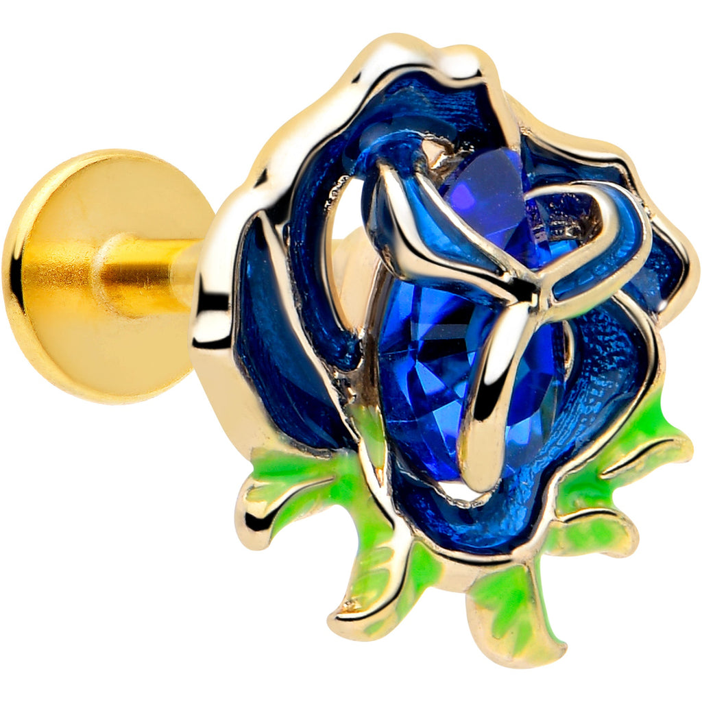 BodyCandy 16G Gold Tone Deep Blue Flower Flat Back Earring — main product shot