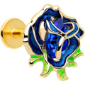BodyCandy 16G Gold Tone Deep Blue Flower Flat Back Earring — main product shot