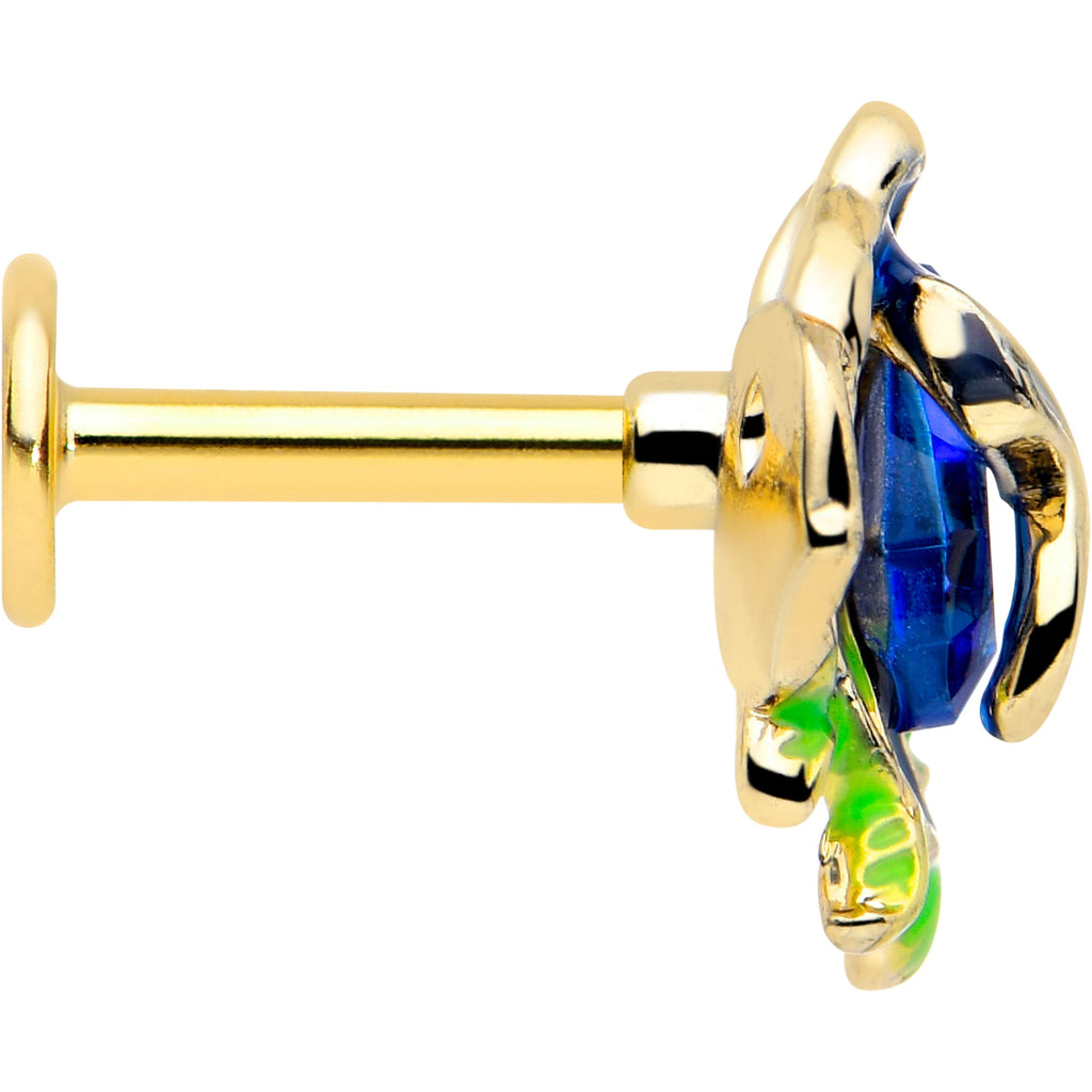 BodyCandy 16G Gold Tone Deep Blue Flower Flat Back Earring — side view
