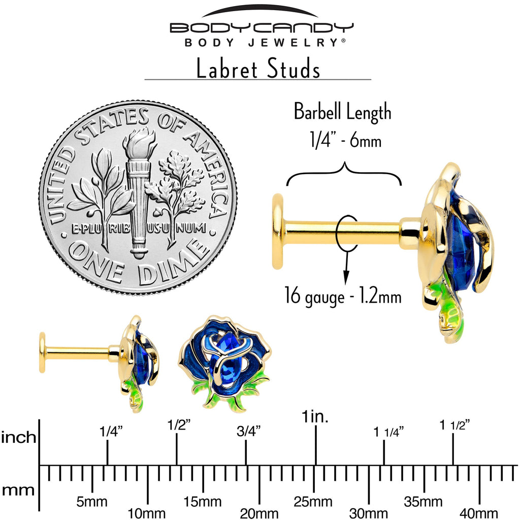 BodyCandy 16G Gold Tone Deep Blue Flower Flat Back Earring — back view