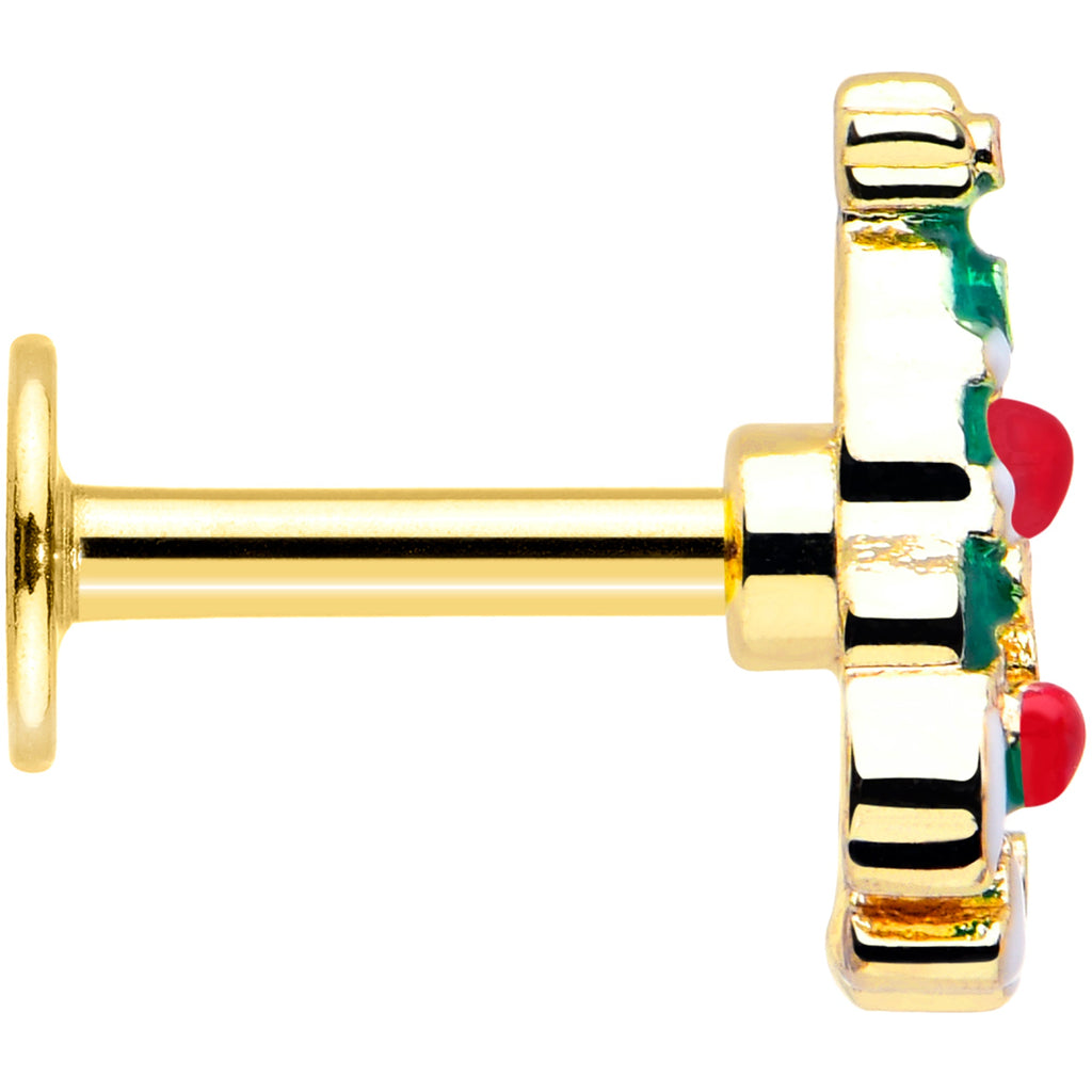BodyCandy 16G 1/4 Gold Tone Snowy Christmas Tree Holiday Labret Monroe Tragus — lifestyle context