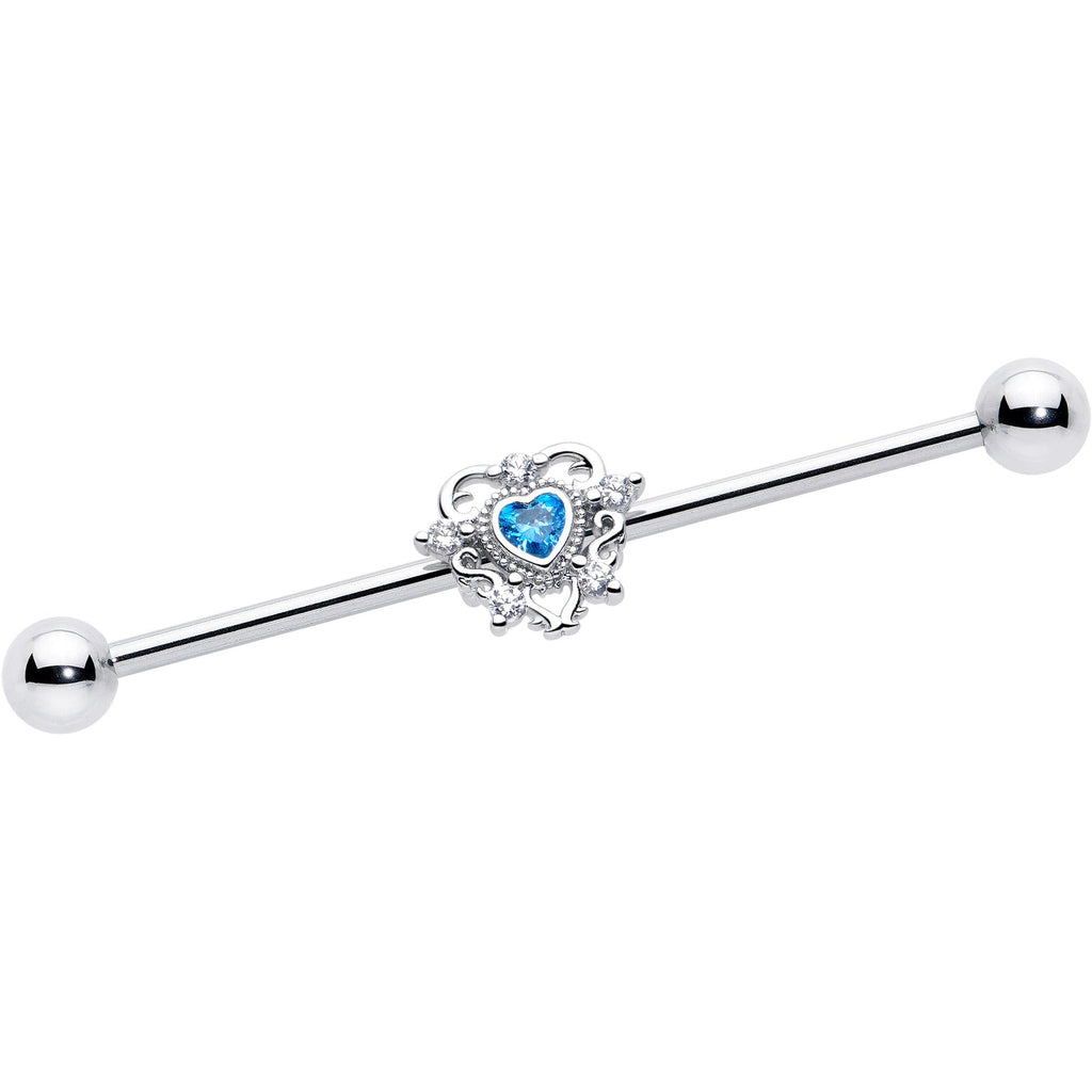 BodyCandy 14G Blue Clear CZ Gem Heart Pair Industrial Barbell 38mm — main product shot