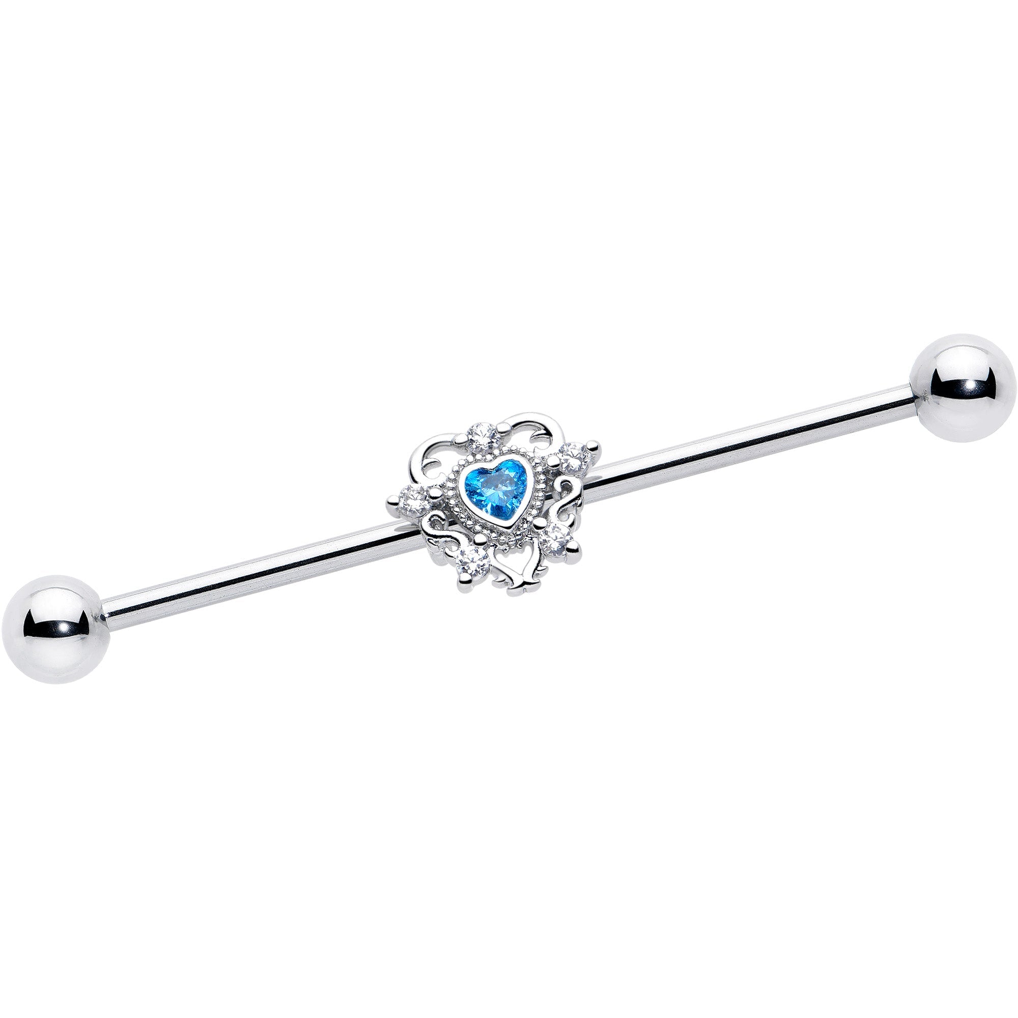 BodyCandy 14G Blue Clear CZ Gem Heart Pair Industrial Barbell 38mm — main product shot