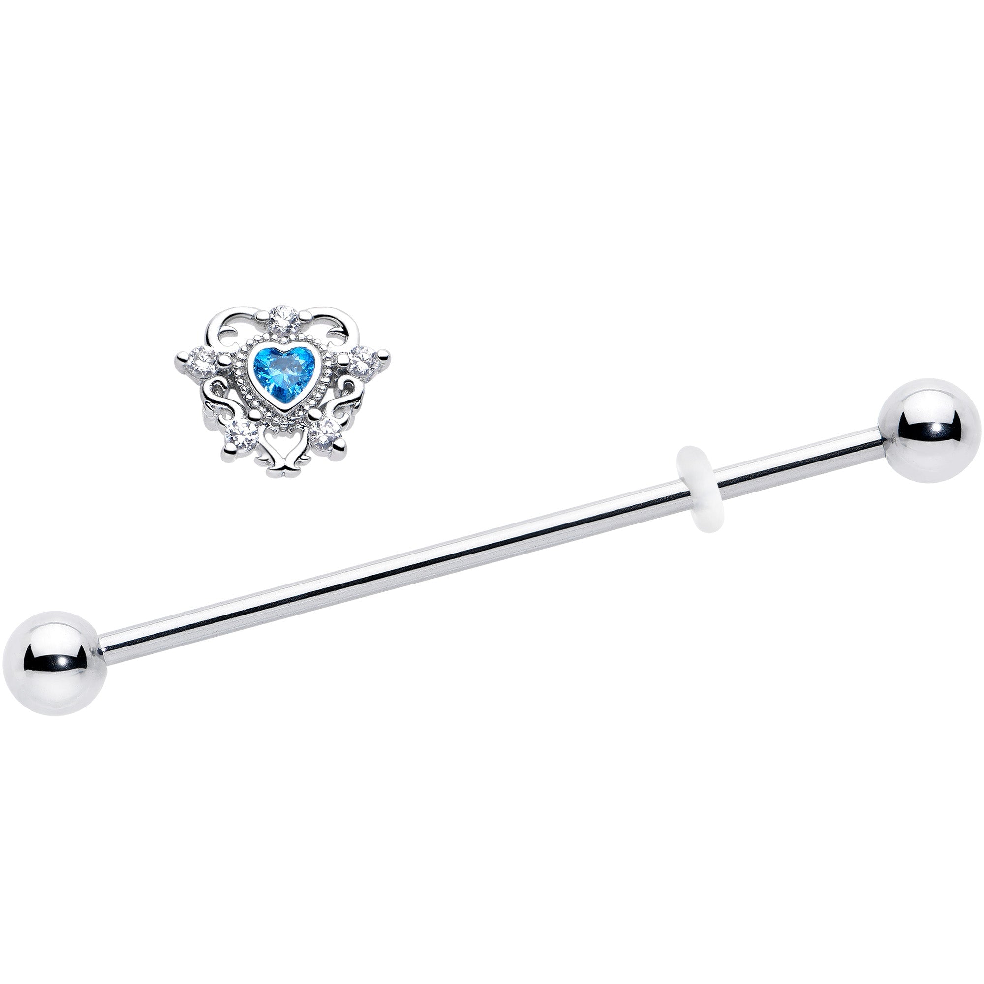 BodyCandy 14G Blue Clear CZ Gem Heart Pair Industrial Barbell 38mm — detail close-up