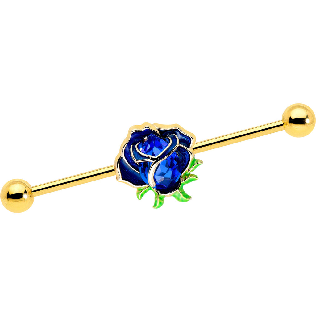 BodyCandy 14G Blue Gem Gold Tone Deep Blue Flower Industrial Barbell 38mm — main product shot