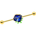 BodyCandy 14G Blue Gem Gold Tone Deep Blue Flower Industrial Barbell 38mm — main product shot