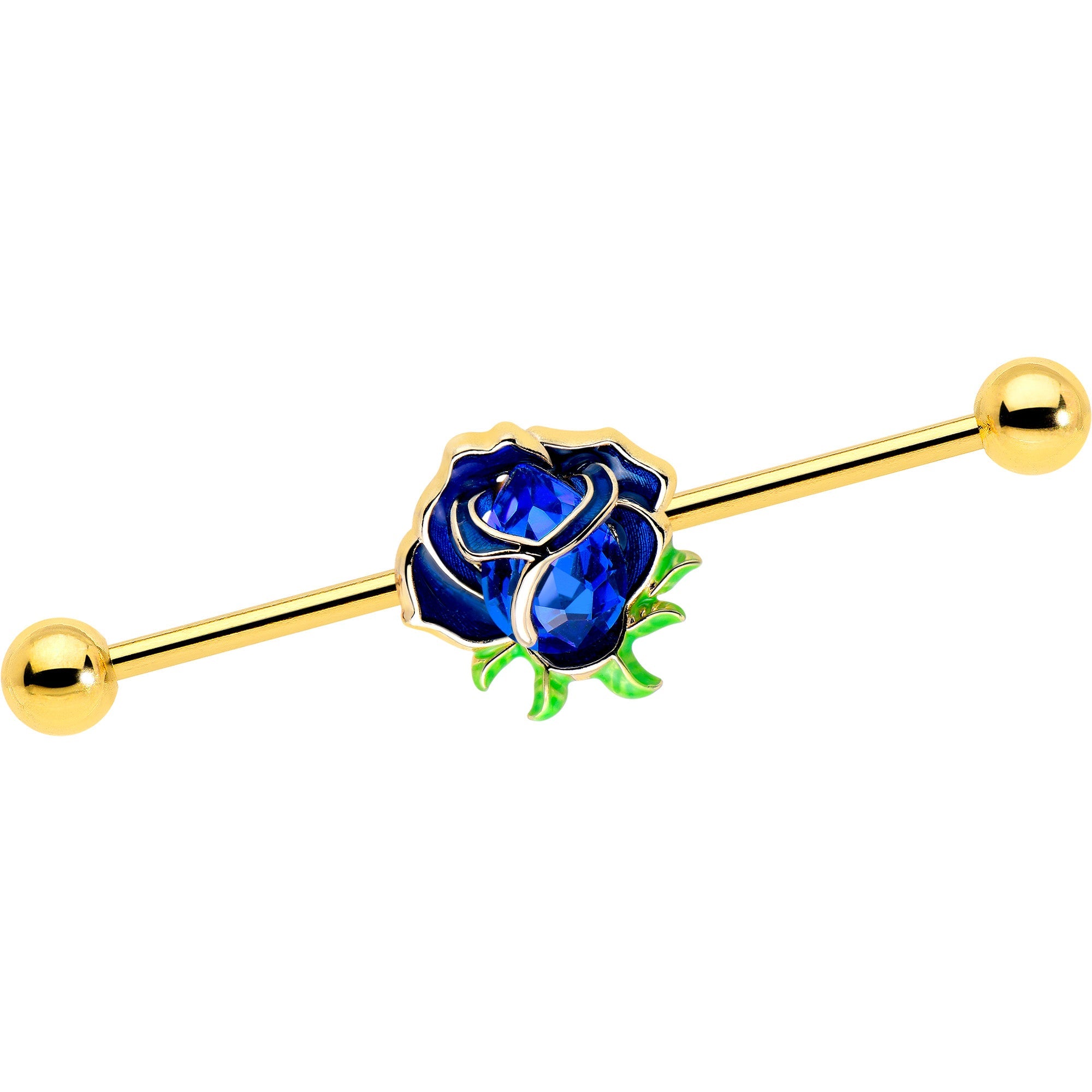 BodyCandy 14G Blue Gem Gold Tone Deep Blue Flower Industrial Barbell 38mm — main product shot