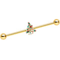 BodyCandy 14G Gold Tone Snowy Christmas Tree Holiday Industrial Barbell 38mm — main product shot