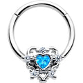 BodyCandy 16G 3/8 Blue Clear CZ Gem Heart Pair Hinged Segment Ring — main product shot