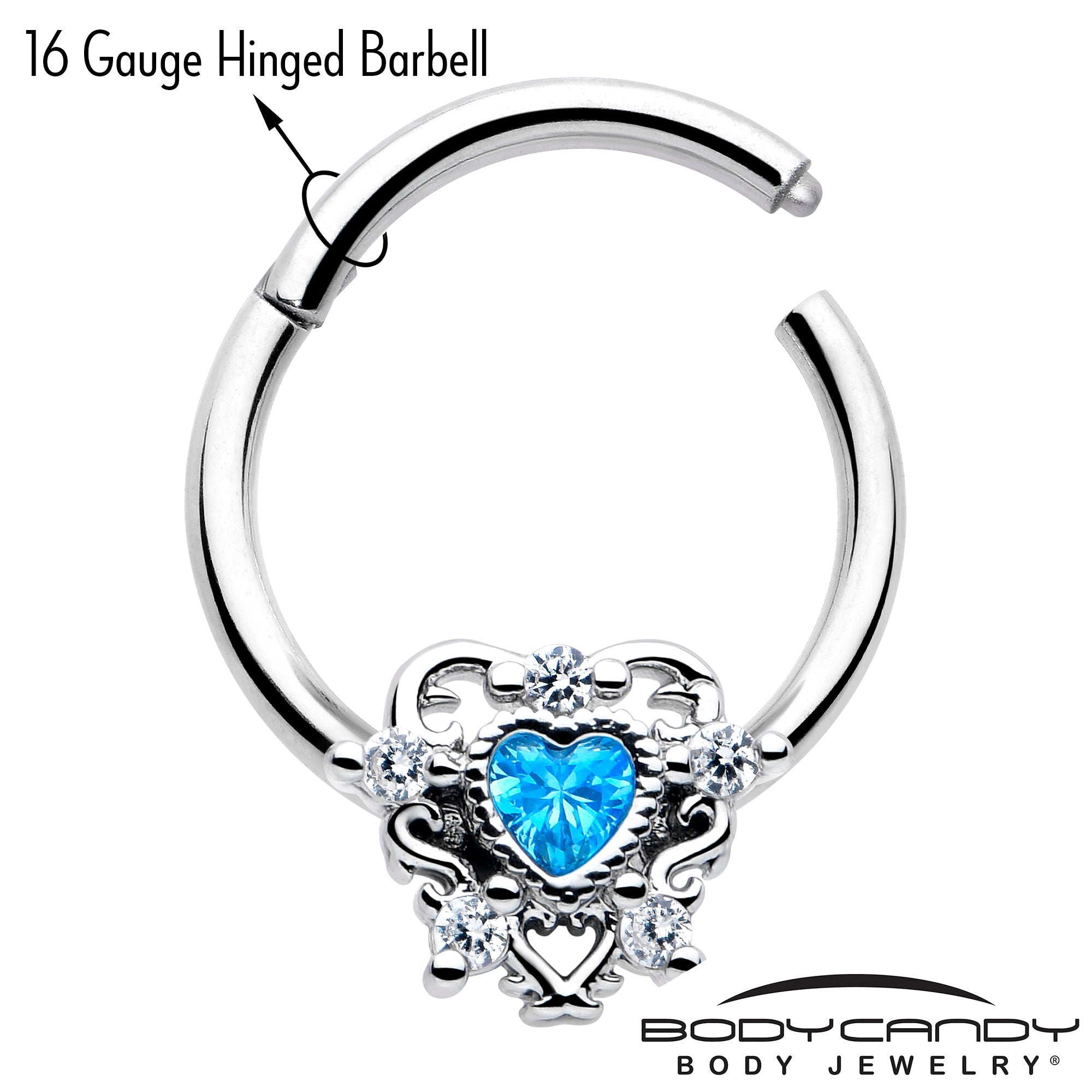 BodyCandy 16G 3/8 Blue Clear CZ Gem Heart Pair Hinged Segment Ring — lifestyle context