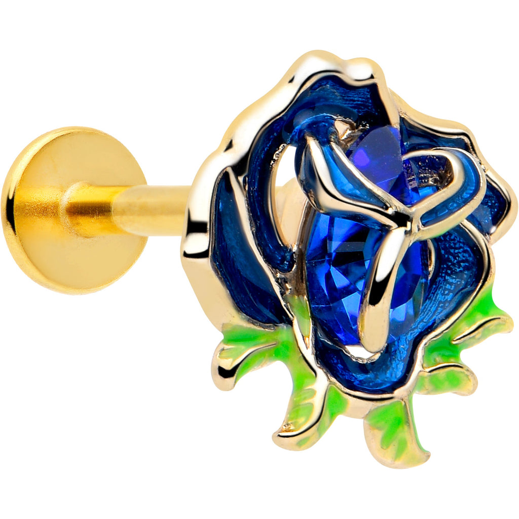 BodyCandy 16G 5/16 Blue Gem Gold Tone Deep Blue Flower Labret Monroe Tragus — main product shot