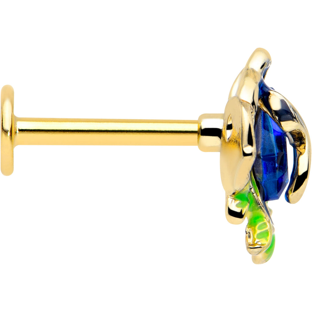 BodyCandy 16G 5/16 Blue Gem Gold Tone Deep Blue Flower Labret Monroe Tragus — side view