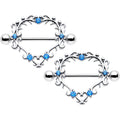 BodyCandy 14G 9/16 Blue CZ Gem Leafy Heart Nipple Shield Set — main product shot