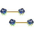 BodyCandy 14G 9/16 Blue Gem Gold Hue Deep Blue Flower Barbell Nipple Ring Set — main product shot