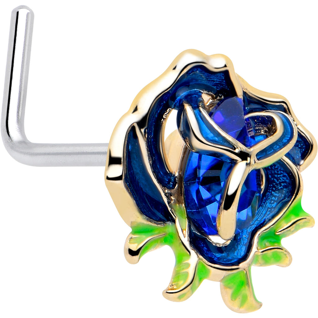 BodyCandy 20G 7mm Deep Blue Flower L Shape Nose Ring — main product shot