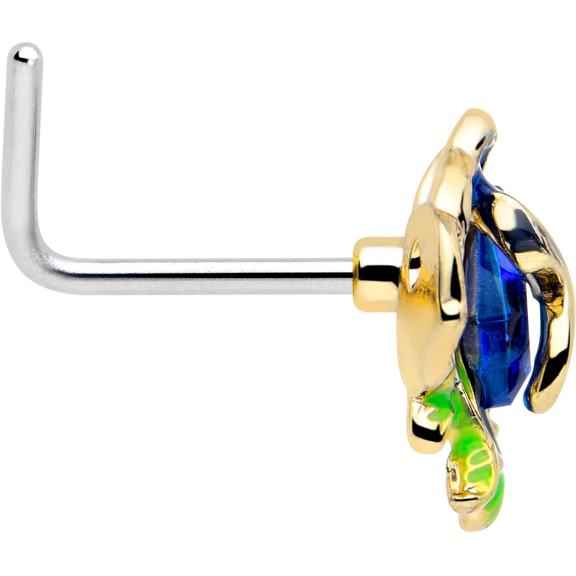 BodyCandy 20G 7mm Deep Blue Flower L Shape Nose Ring — side view