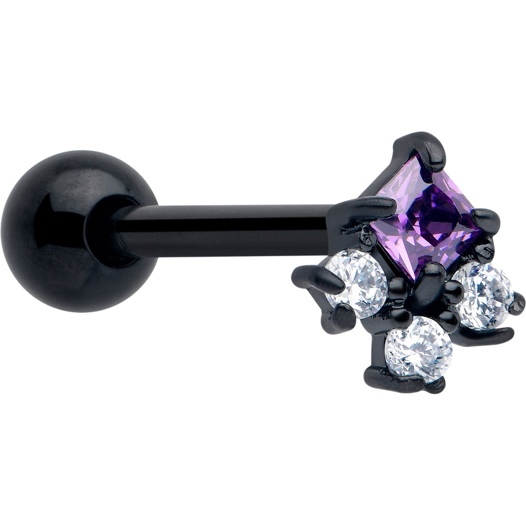 BodyCandy Purple CZ Gem Black Rhombus Riot Barbell Tongue Ring — main product shot